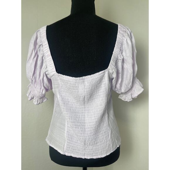 NWT Nine West Cottage Western Boho Puffed Sleeve Ruffles V-neck Top Lilac L - Picture 2 of 10